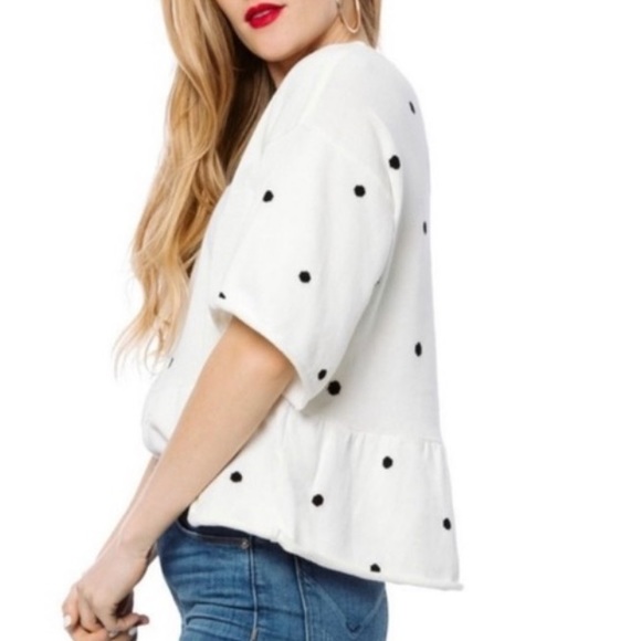 MINKPINK Short Sleeve Peplum Sweater in Cream - Picture 2 of 11